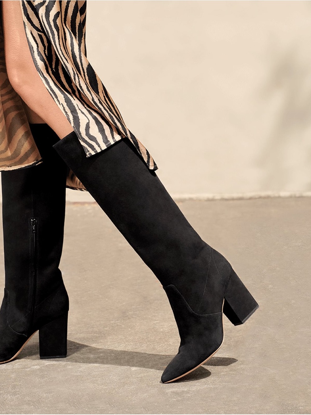 Loeffler Randall Black Suede Knee-High Block Heel Boots